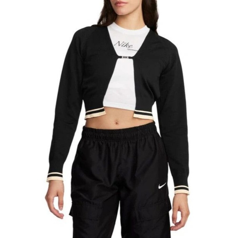 Nike Sportswear Long-Sleeve Knit Cardigan Women Medium Black Crop FN2144-010 NEW
